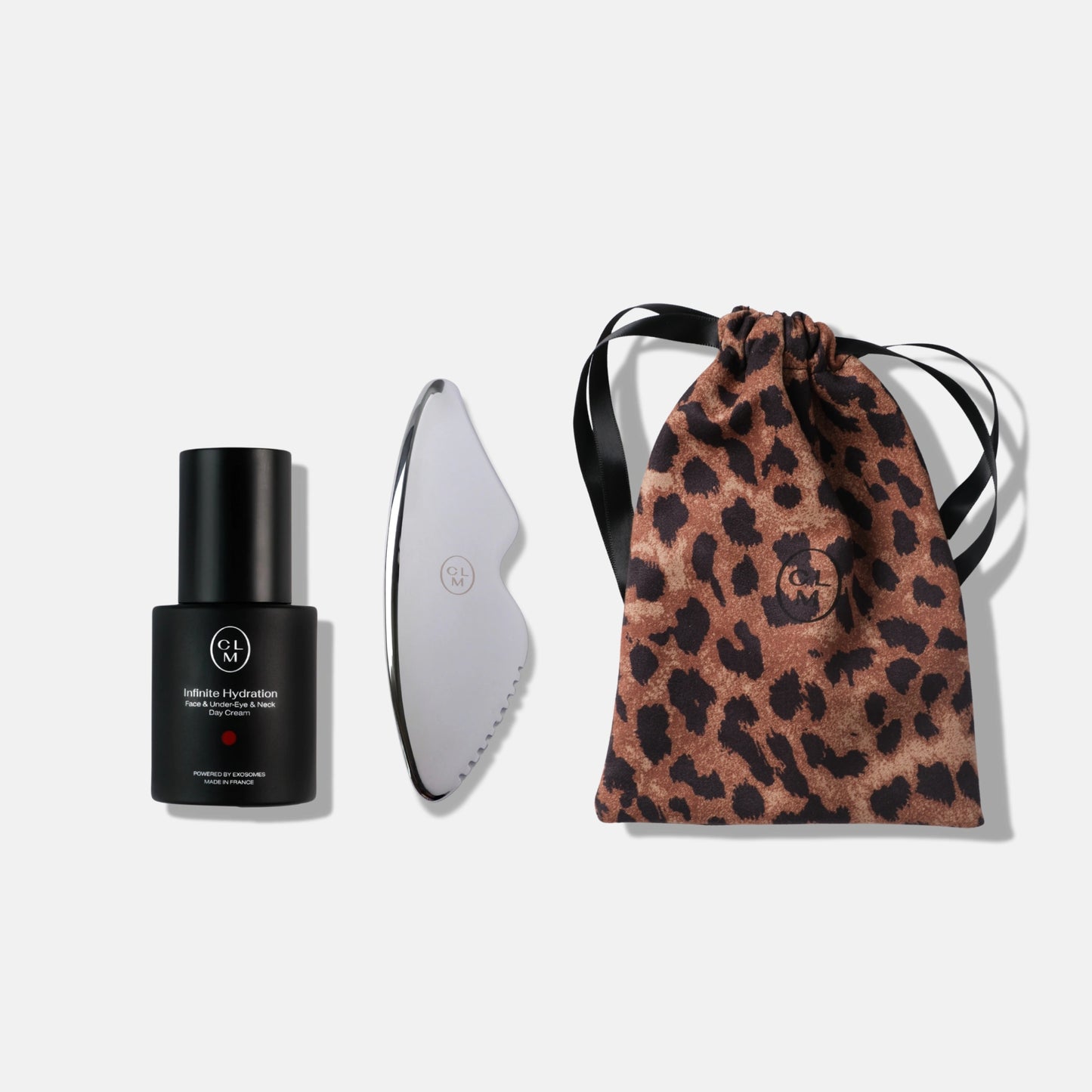 CLM Infinity Hydration Face, Eye, and Neck Cream, Gua Sha, and Pouch Set